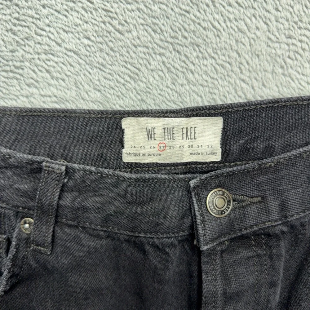 Free People Jeans Womens 27 Black We The Free Distressed Straight Leg Raw Hem